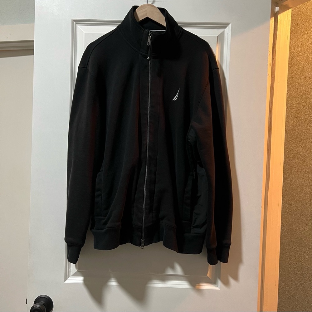 Nautica Men’s Black Full Zip Lightweight Jacket Size XL Large Logo Back Collar